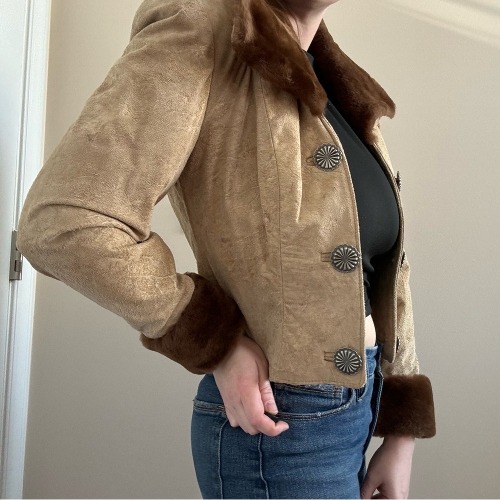 Double D Ranch Leather Jacket with Fur Collar Western